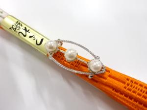 未使用品　パール帯留め　正絹佐賀錦帯締め　セット